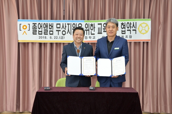 주전초등학교(교장 이강명)는 22일에 울산사진협동조합(이사장 김석웅)과 졸업앨범의 무상 제공을 위한 교육기부협약을 체결했다.