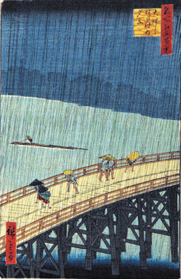 우타가와 히로시게作 '다리에 쏟아지는 소나기' 명소 에도 100경 시리즈, 34×22.5cm, 1857.