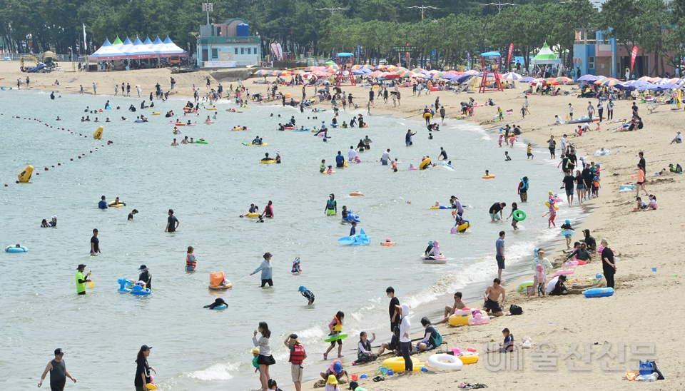 본격적인 여름 휴가철을 맞은 1일 울산 울주군 진하해수욕장을 찾은 피서객들이 물놀이를 하며 더위를 식히고 있다.         유은경기자 2006sajin@