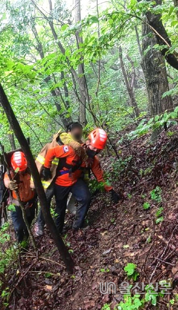 울산 울주소방서는 지난 3일 오전 삼동면 일대 산 능선 계곡에서 실족해 다리부상을 당한 여성 1명을 구조했다고 밝혔다. 울주소방서 제공