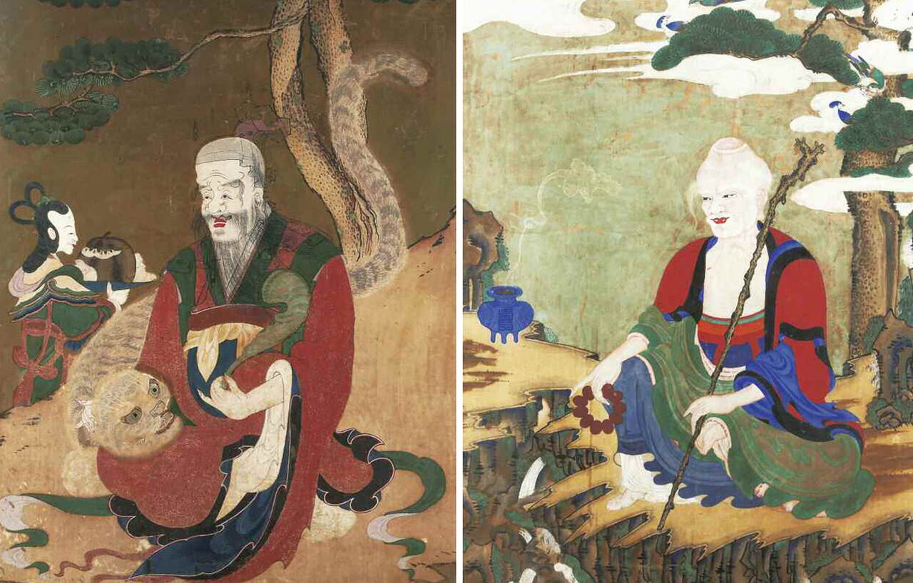 석남사의 불화 산신도(山神圖)와 독성도(獨聖圖). 대곡박물관 제공