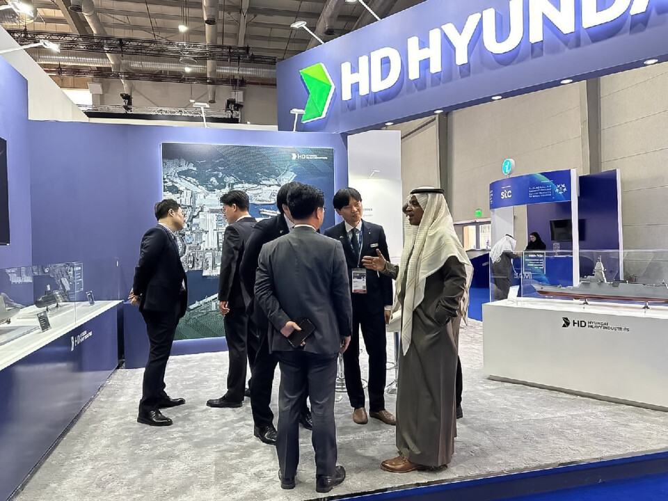 지난 4일부터 오는 8일까지 사우디아라비아의 수도 리야드에서 열리고 있는 'WDS 2024'의 HD현대중공업 부스. HD현대중공업 제공<br>