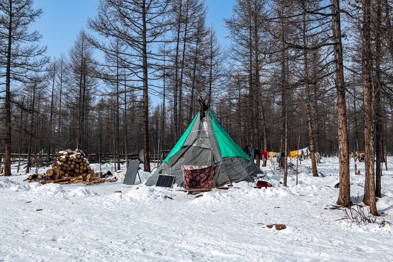 차탕족 전통주택 '오르츠'와 땔감, 빨래. ⓒ이상원