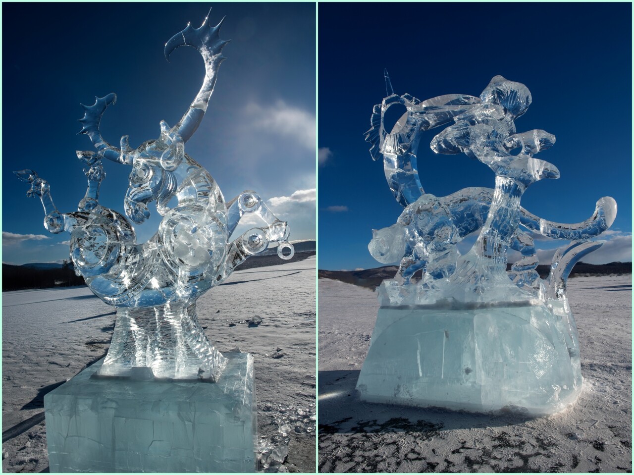 홉스골호수 빙판 위에서 펼쳐지는 얼음 축제 블루 펄(Blue Pearl) 2024에 전시된 얼음조각 작품. ⓒ이상원