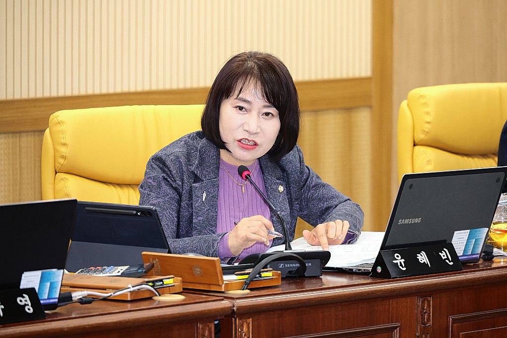 윤혜빈 울산동구의회 의원이 25일 교통행정과를 대상으로 한 행정사무감사에서 산록 임시 공영주차장에 대해 질의하고 있다. 울산동구의회 제공